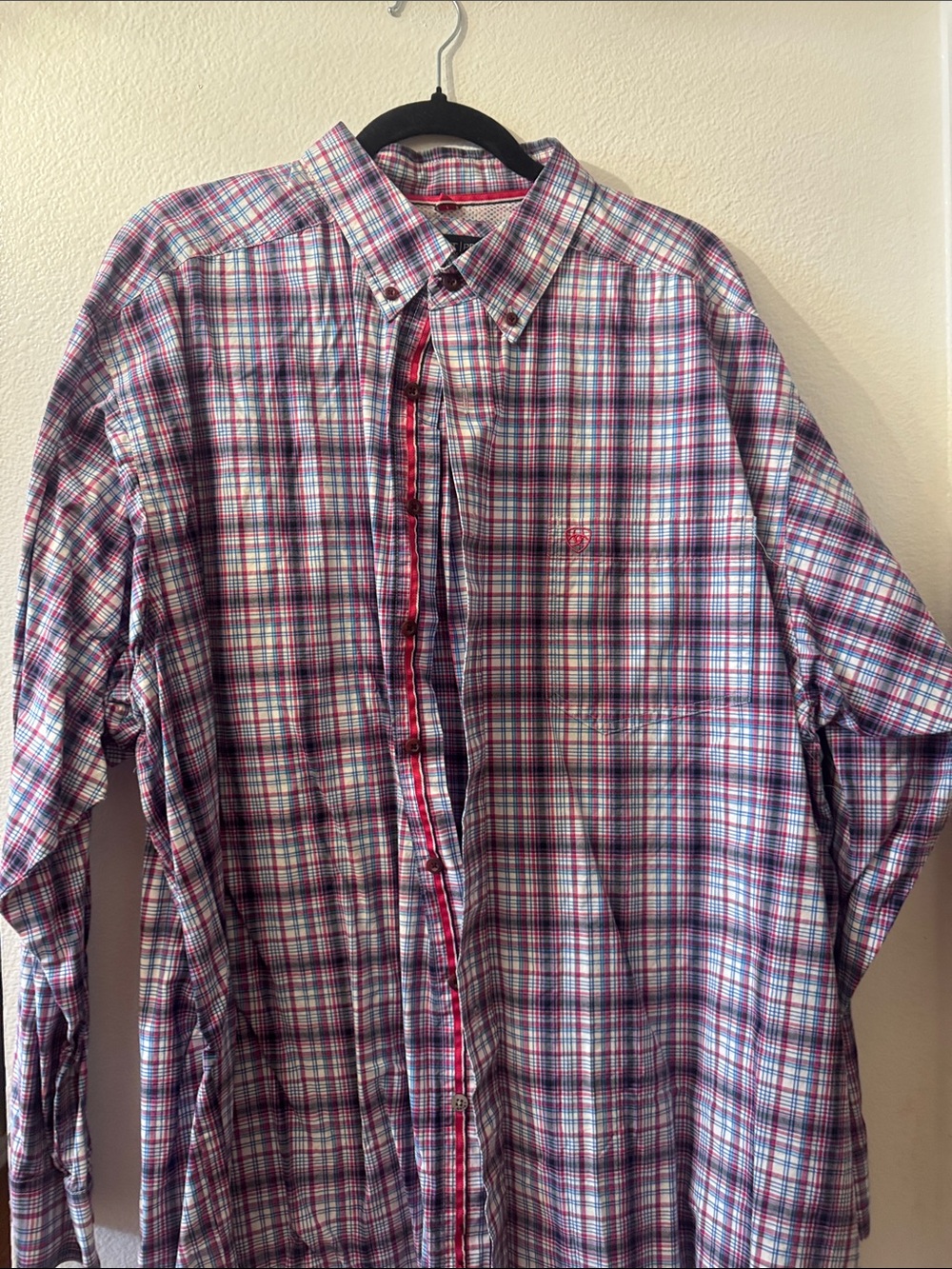 Ariat Pink and Blue Plaid Button-Down Shirt